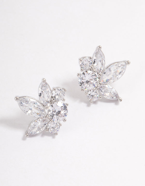 Rhodium Lotus Stud Earrings