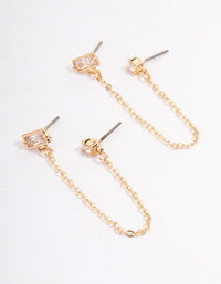 Gold Plated Cubic Zirconia Round & Baguette Chain Earrings - link has visual effect only