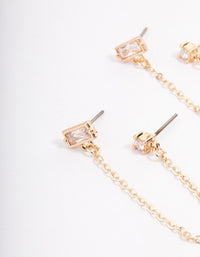 Gold Plated Cubic Zirconia Round & Baguette Chain Earrings - link has visual effect only