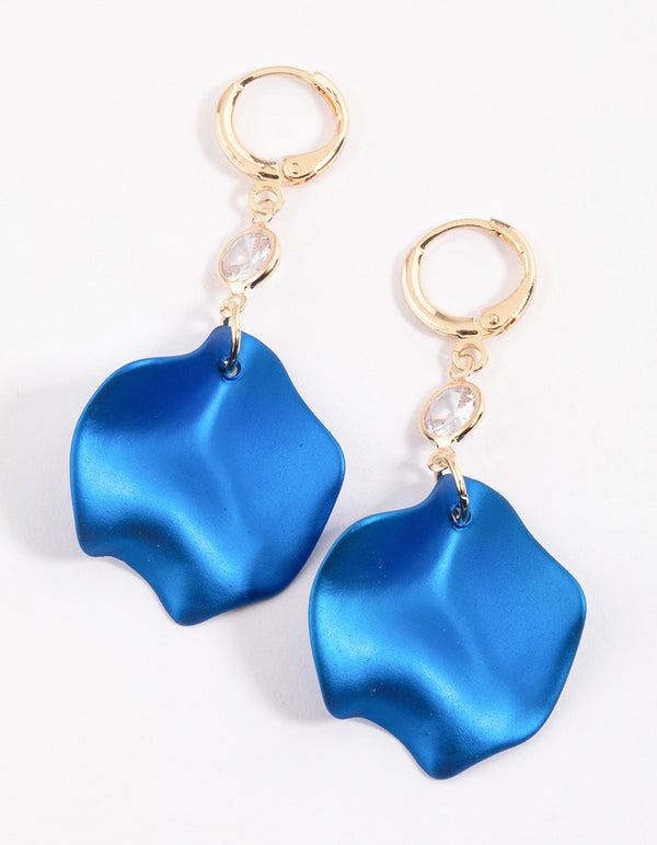 Blue Marquise Diamante & Petal Huggie Earrings