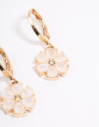 Gold Dainty Pearly Flower Huggie Earrings - link has visual effect only