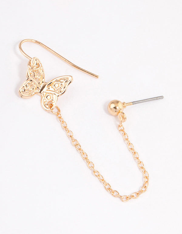 Gold Butterfly Drop Chain Earrings