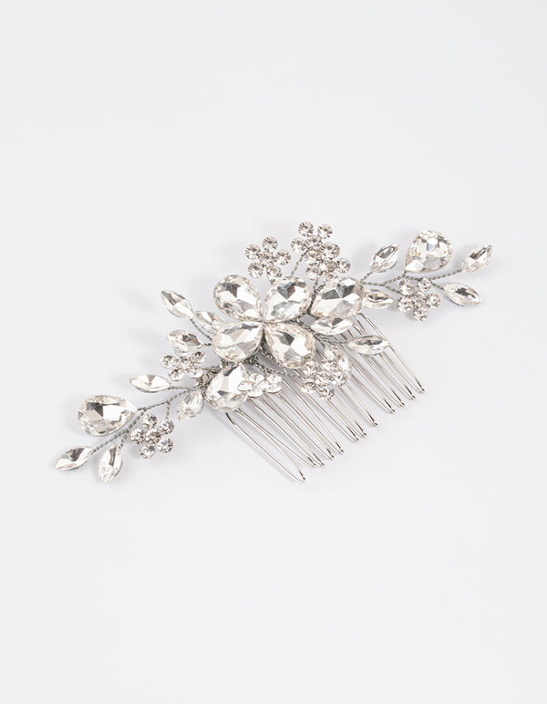 Silver Floral Diamante Hair Comb