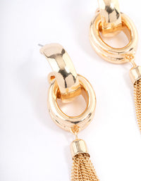 Gold Loop Link Tassel Drop Earrings - link has visual effect only