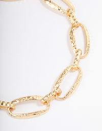 Gold Plated Large Hammered Oval Link Necklace - link has visual effect only