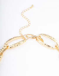 Gold Plated Large Hammered Oval Link Necklace - link has visual effect only