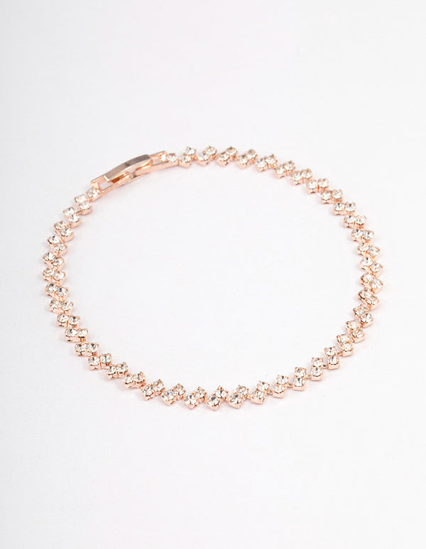 Rose Gold Double Dangle Diamante Pendant Tennis Bracelet