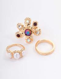 Gold Small Jewels Flower Pack Ring - link has visual effect only