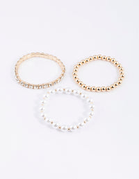 Gold Pearl & Diamante Stretch Bacelet Pack - link has visual effect only