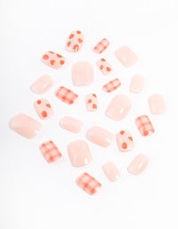 Tweens Strawberry & Checkered Press On Nails - link has visual effect only