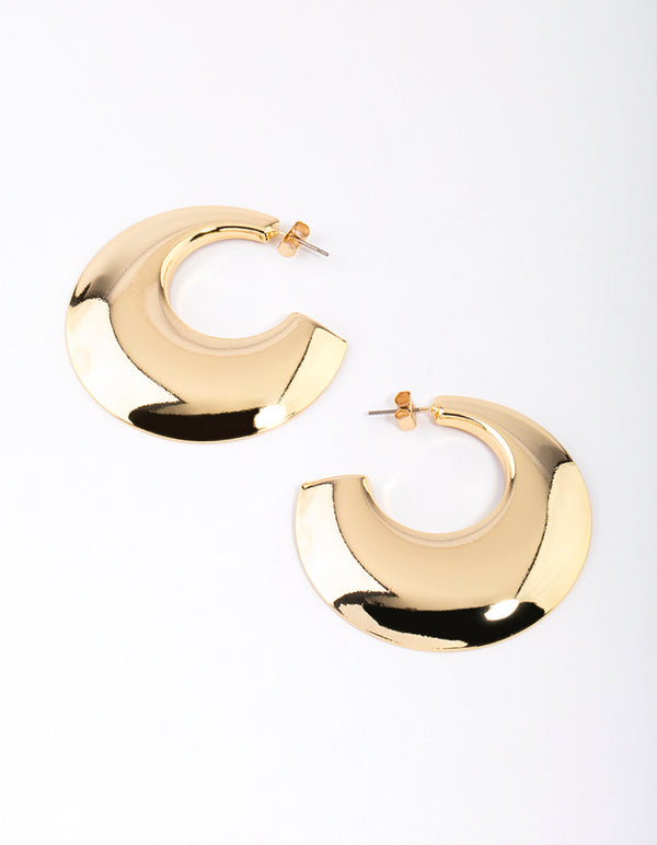 Gold Plated Brass Chubby Disc Hoop Earrings