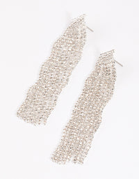 Silver Diamante Wave Statement Drop Earrings - link has visual effect only