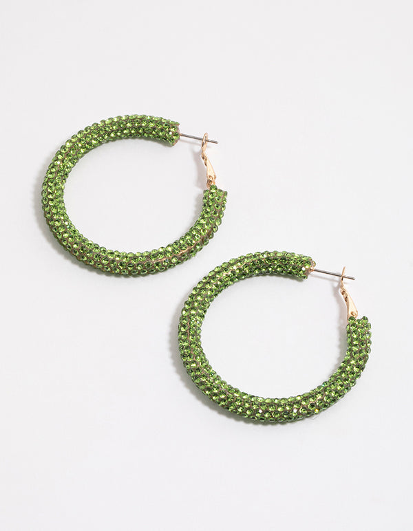 Coated Green Crystal Wrapped Hoop Earrings