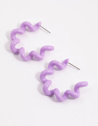 Purple Coated Wiggly Hoop Earrings - link has visual effect only