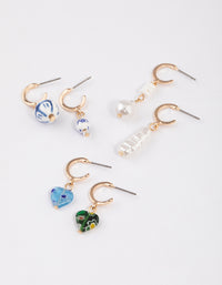 Gold Mixed Beaded & Pearl Earrings Pack - link has visual effect only