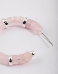 Silver Rose Quartz Mixed Disc Beaded Hoop Earrings - link has visual effect only