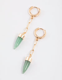 Gold Green Aventurine Chain Pointy Dome Earrings - link has visual effect only