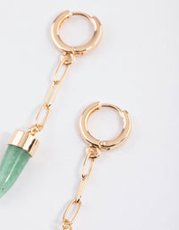 Gold Green Aventurine Chain Pointy Dome Earrings - link has visual effect only