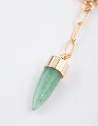 Gold Green Aventurine Chain Pointy Dome Earrings - link has visual effect only