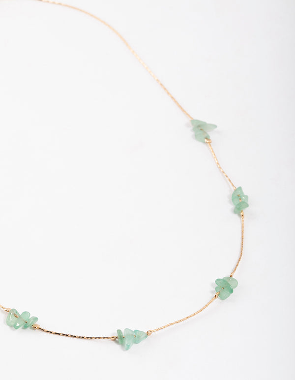 Gold Green Aventurine Mini Station Dainty Necklace