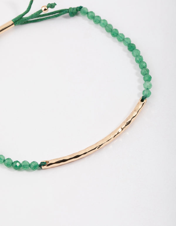 Gold Green Aventurine Facet Beaded Toggle Bracelet