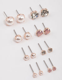 Rose Gold Pearl & Diamante Stud Earrings 8-Pack - link has visual effect only