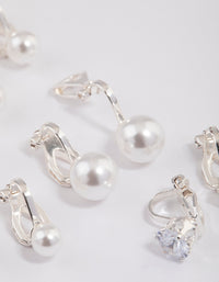 Silver Pearl & Diamante Clip On Earrings 5-Pack - link has visual effect only