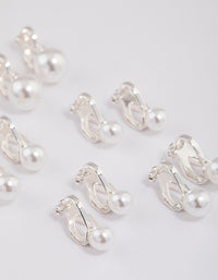 Silver Graduating Pearl Clip On Earrings 5-Pack - link has visual effect only