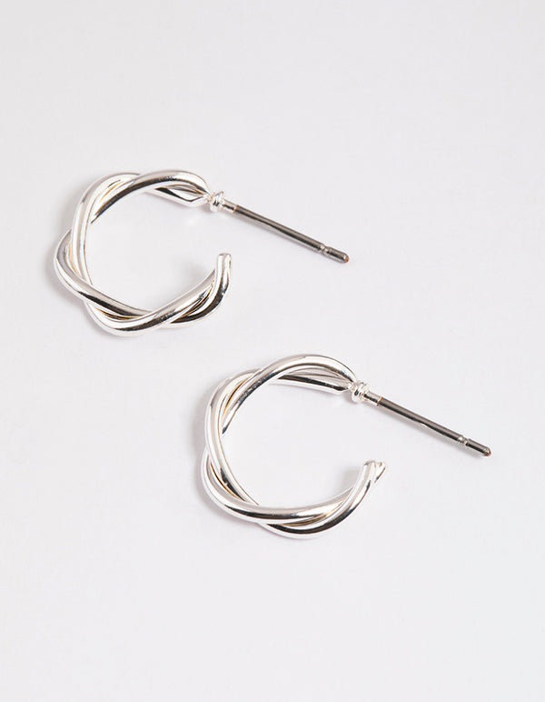 Silver Soft Twisted Huggie Earrings