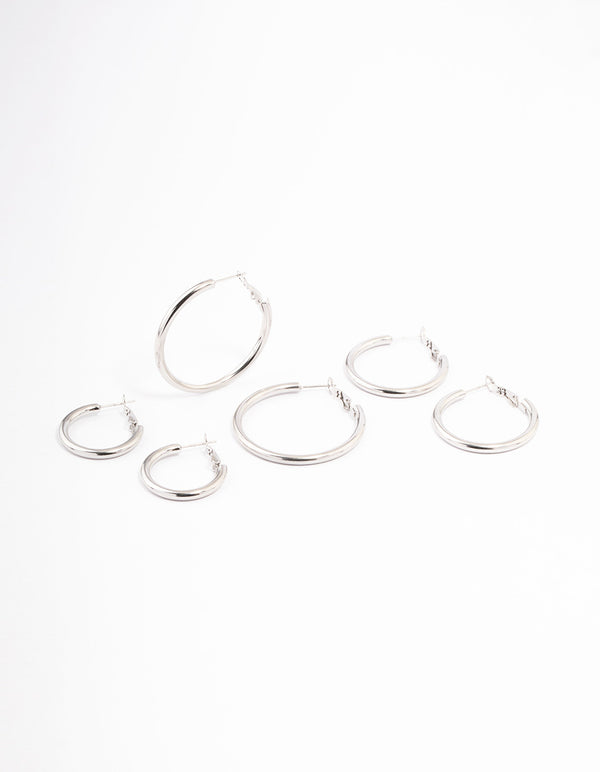 Waterproof Stainless Steel Large Basic Hoop Earrings Pack