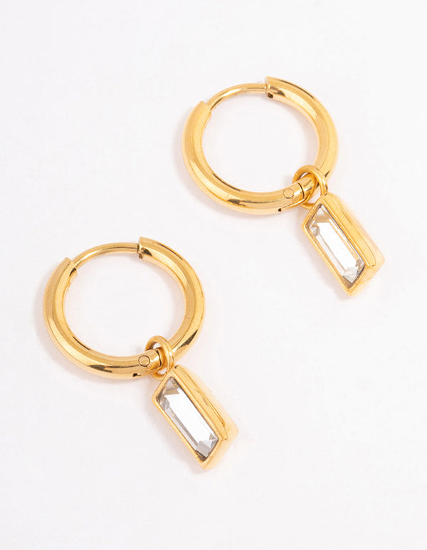 Waterproof Gold Plated Stainless Steel Classic Baguette Huggie Earrings