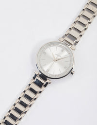 Silver Classic Diamante Link Watch - link has visual effect only