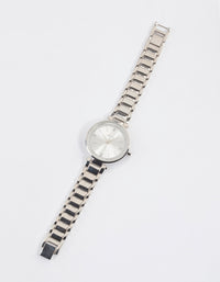 Silver Classic Diamante Link Watch - link has visual effect only