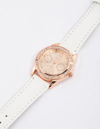 Rose Gold Diamante Dial Faux Leather Watch - link has visual effect only