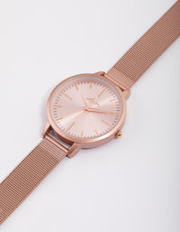 Mixed Metal Pink Metallic Mesh Watch - link has visual effect only