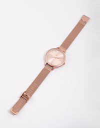 Mixed Metal Pink Metallic Mesh Watch - link has visual effect only