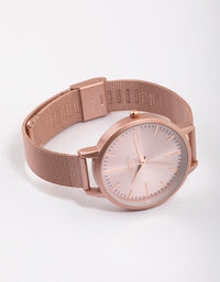 Mixed Metal Pink Metallic Mesh Watch - link has visual effect only