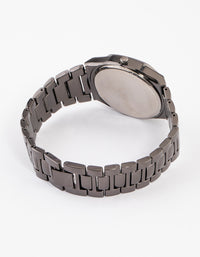 Coated Black Chunky Hexagon Link Watch - link has visual effect only