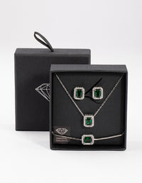 Silver Square Halo Jewellery Set - link has visual effect only