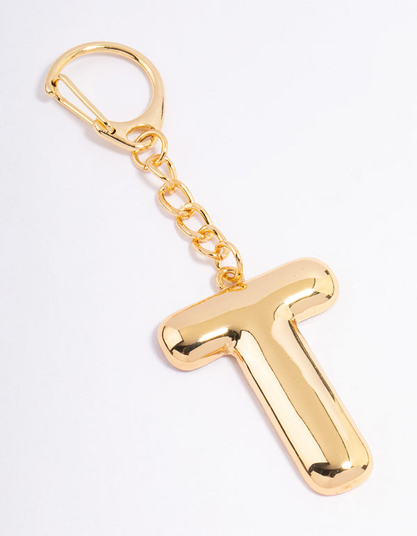 Gold Plated Letter 'T' Initial Key Ring