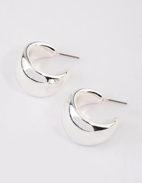 Silver Wide Chubby Hoop Earrings