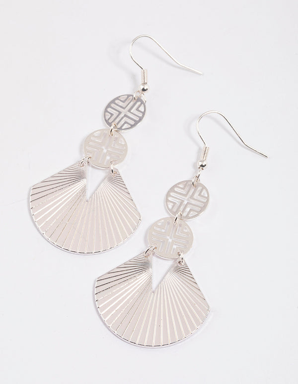 Silver Geometric Disc Fan Drop Earrings