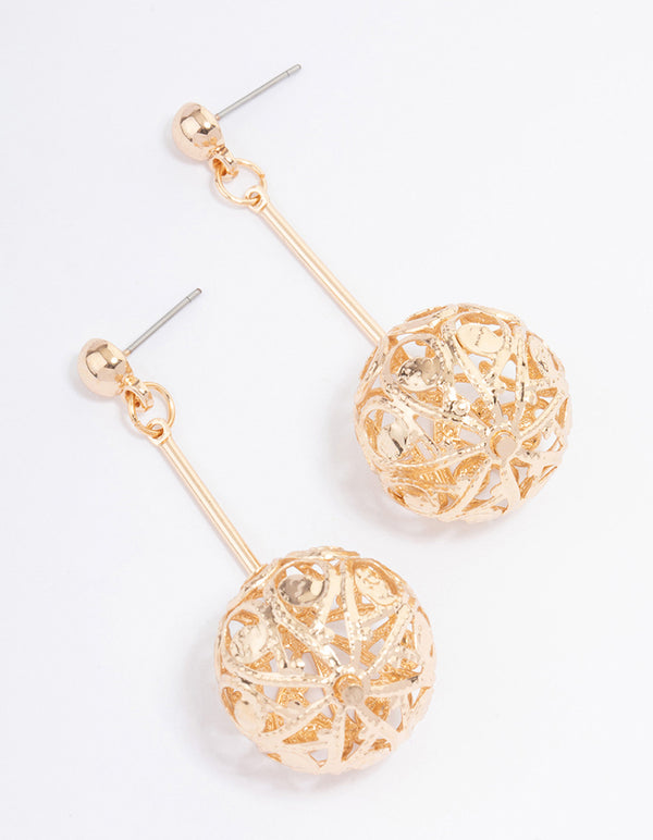 Gold Filigree Ball Stack Drop Earrings