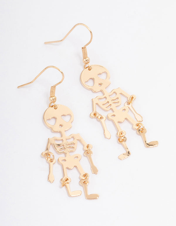 Gold Skeleton Drop Earrings