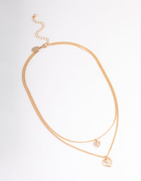 Rose Gold Double Chain Heart Diamante Necklace - link has visual effect only