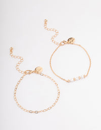 Gold Dainty Pearl & Chain Bracelet Pack - link has visual effect only