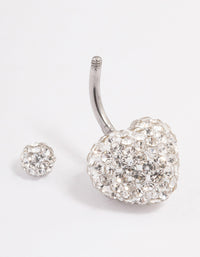 Surgical Steel Diamante Puffy Heart Belly Ring - link has visual effect only