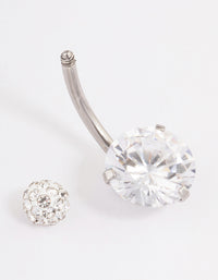 Surgical Steel Cubic Zirconia Round Claw Belly Ring - link has visual effect only