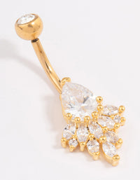 Gold Plated Surgical Steel Cubic Zirconia Pear Fan Belly Ring - link has visual effect only