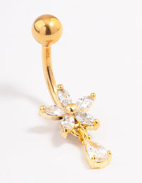 Gold Plated Surgical Steel Cubic Zirconia Flower Pear Belly Ring - link has visual effect only